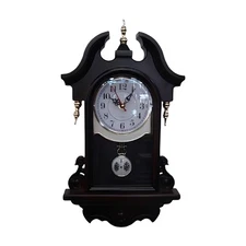 16"H Dark Brown and Silver Vintage-Inspired Mantel-Style Pendulum Wall Clock