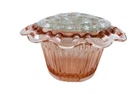 Anchor Hocking Old Colony Pink Lace Edge 7" Flower Bowl Vase w/Clear Flower Frog