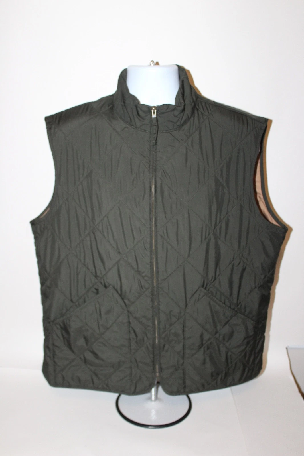 J Crew Outerwear Green 2 Pocket Mens XL Full Zip Diamond Quilted Vest