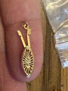 14K SOLID Yellow Gold Fish Hook Clasp Floral Filigree Oval 13MM X5.5MM