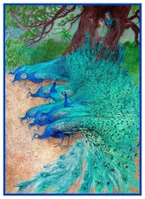 A Muster Of Peacock Birds by Warwick Goble Counted Cross Stitch Pattern