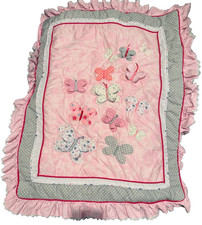 CribMATE Baby Quilt Comforter Pink, Grey, Wht w/ 3D Butterflies  Ruffled Edges