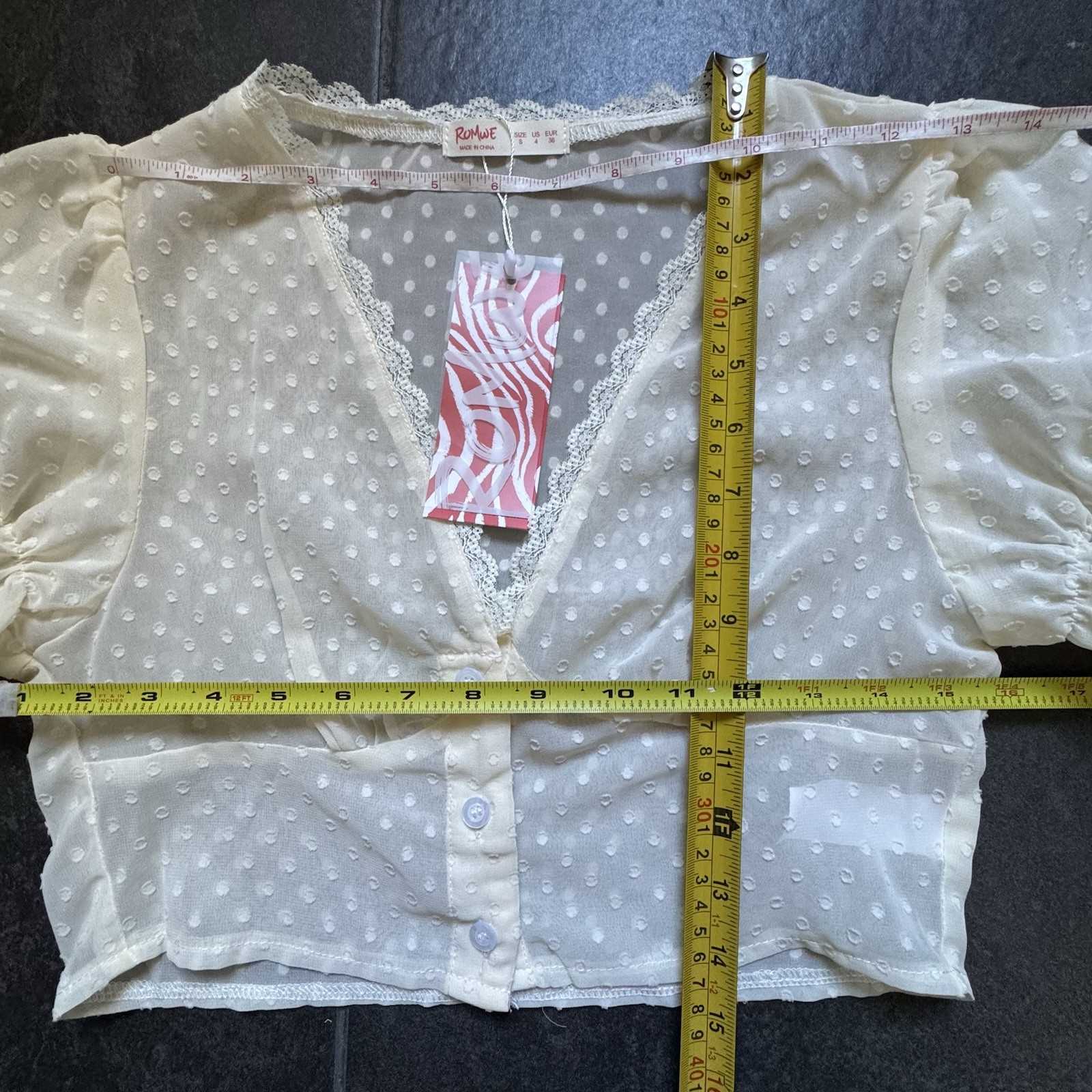 ROMWE Top Women S Ivory Short Puff Sleeve Cover Up Swimwear/Pool Sheer Crop NEW