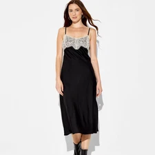 Women's Lace Trim Satin Midi A-Line Dress - Wild Fable Black M