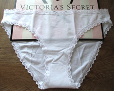 VICTORIA'S SECRET Cotton Bikini Panty S M L XL White NWT Lace Trim VS