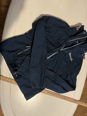 Bench Womens  L  Blue Jacket Hidden Zipper Hood In Collar Pink Logo