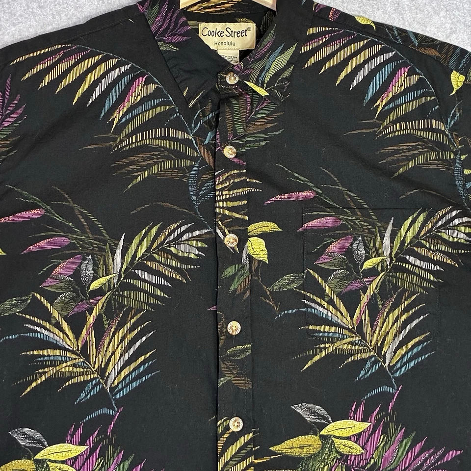 Camisa Para Hombre M Cooke Street Honolulu Tropical Boho Botón Frontal Algodón Negra Foto 2 de 4