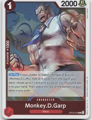 Monkey.D.Garp OP13-016 Rare Carrying On His Will One Piece Foil Near Mint