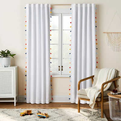 84'' Blackout Tassel Kids' Curtain Panel White - Pillowfort: Noise Reduction, UV