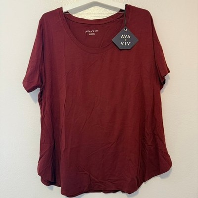 Ava & Viv Womens Plus Size 2X Burgundy Short Sleeve Scoop Neck Tee Shirt