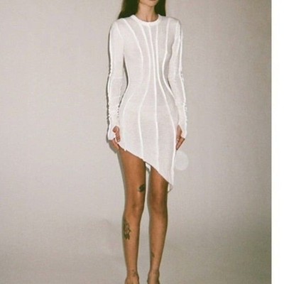 navy blue dress for baby girl SAMI MIRO VINTAGE Asymmetric Baby Rib Mini Dress in White long sleeve  bodycon