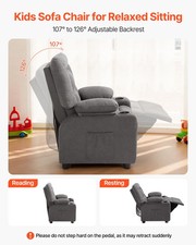 Kids Recliner Chair, Toddler Lounger with Cup Holders  Pockets, 107  to 12