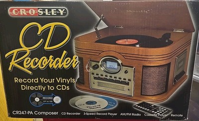 Crosley CR247-PA Vinyl Record CD Recorder, AM/FM Radio, Cassette, NEW