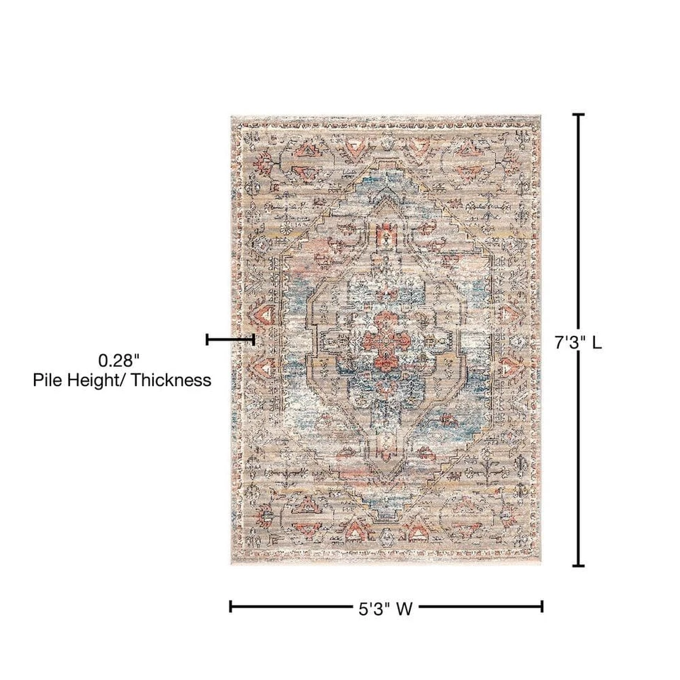 Alfombra de área nuLOOM 5' X 7' tradicional cartucho cardinal beige Foto 4 de 4