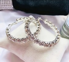 Trendy Full Row Round Rhinestone Hoop Earrings