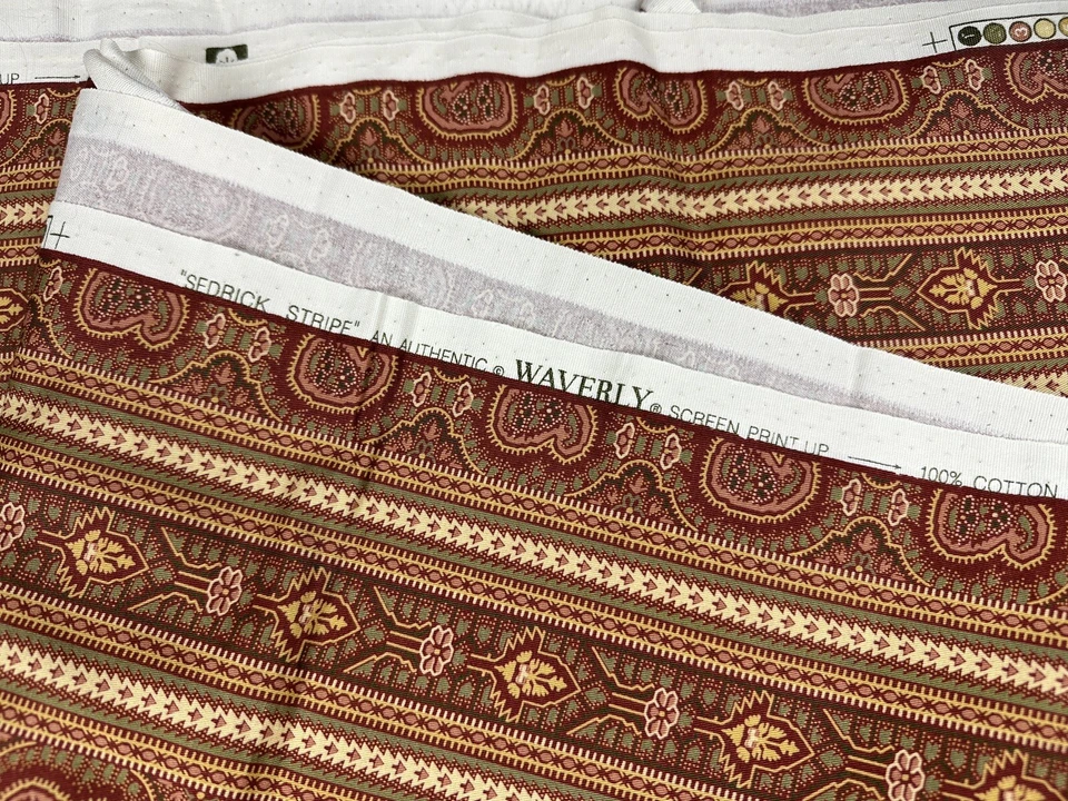 8+ jardas Waverly Sedrick tecido listrado quintal feito nos EUA ouro vermelho 55x320” - Imagem 4 de 4