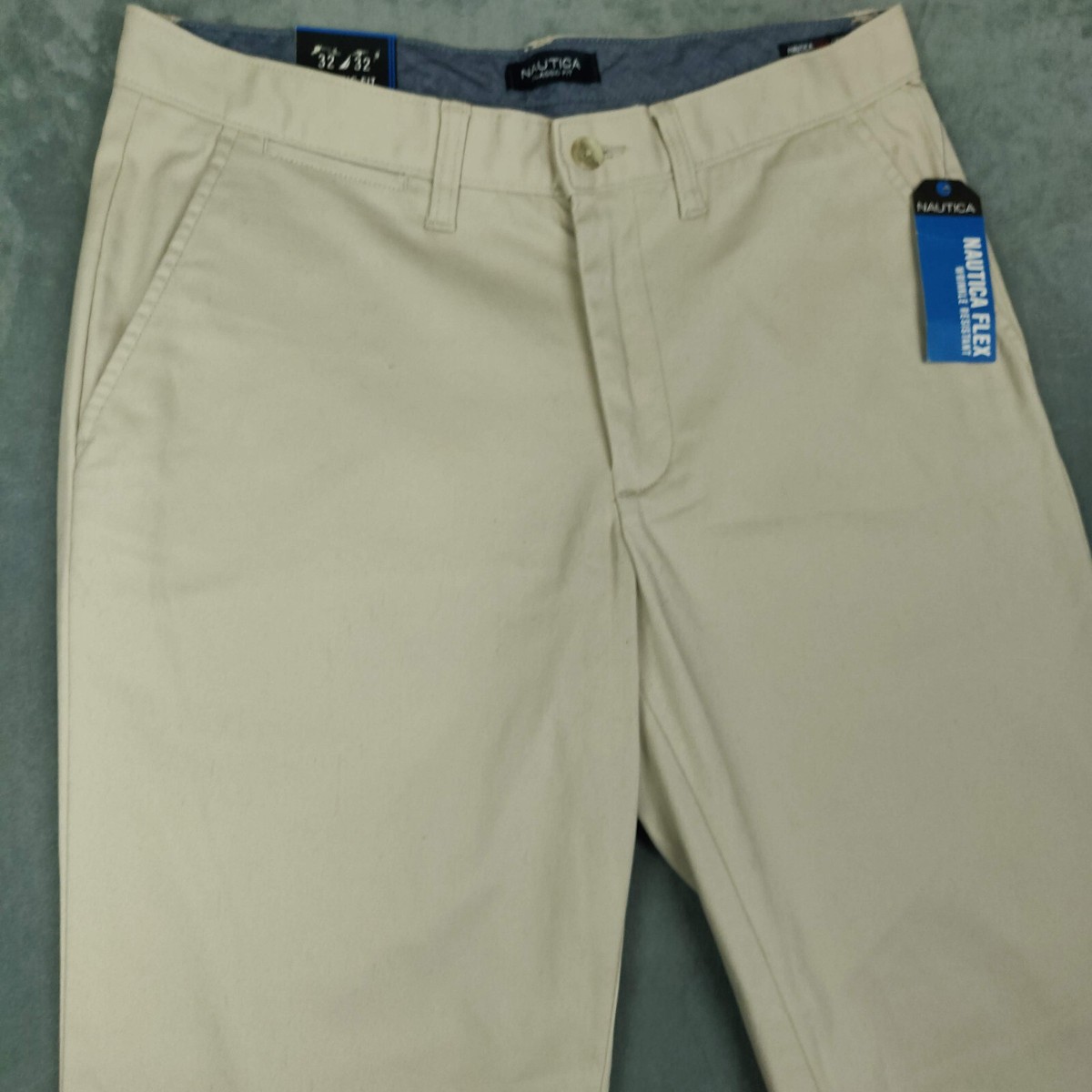 NEW Nautica Pants Mens 32X32 Tan Khaki Clipper Chino Classic