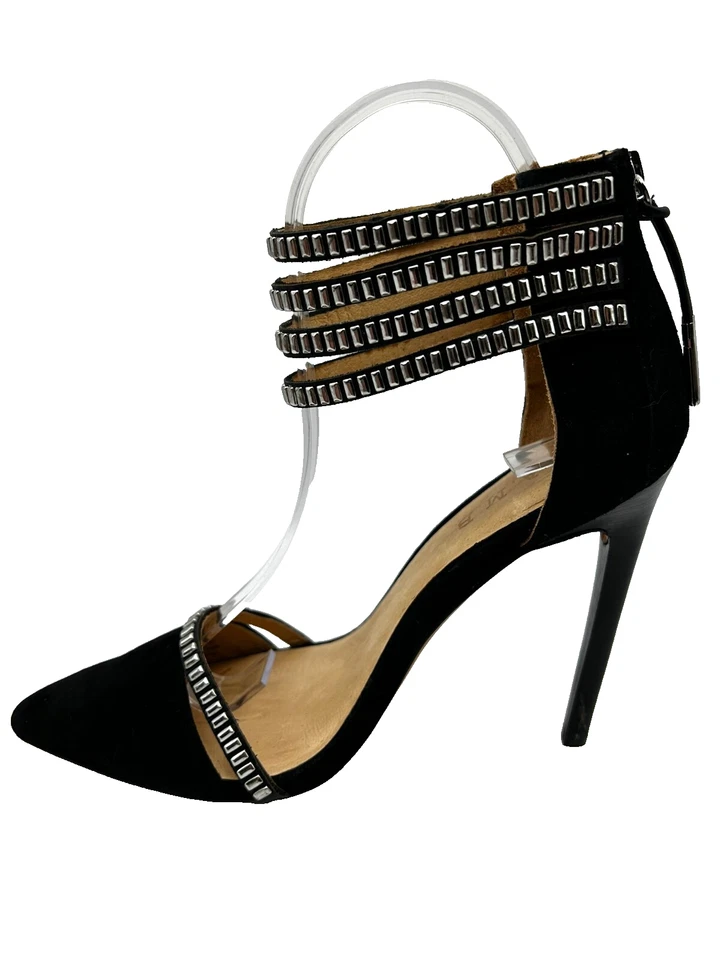 L.A.M.B. Женские Stiletto черная замша с ремешками лодыжки с заклепками высокий каблук туфли 8 М - Изображение 4 из 4