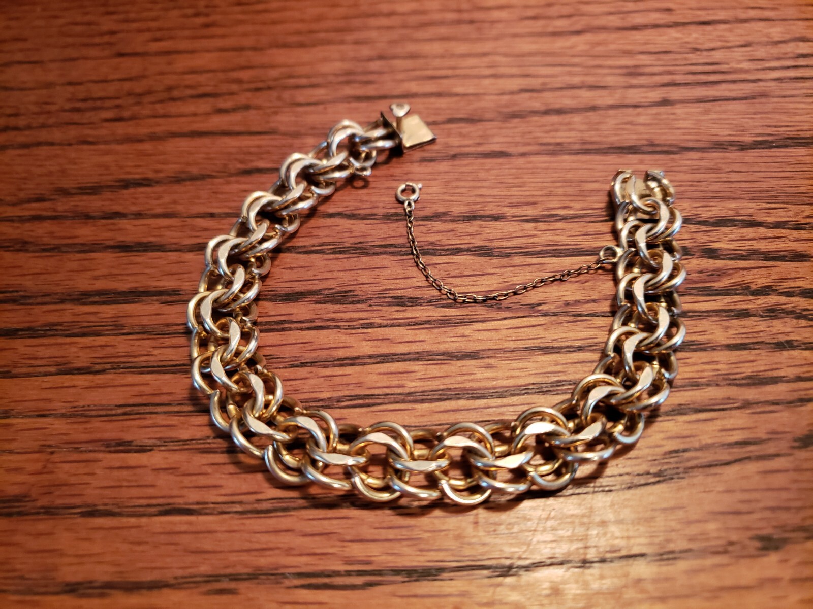 Vintage gold filled Elco heavy double link charm bracelet with safety