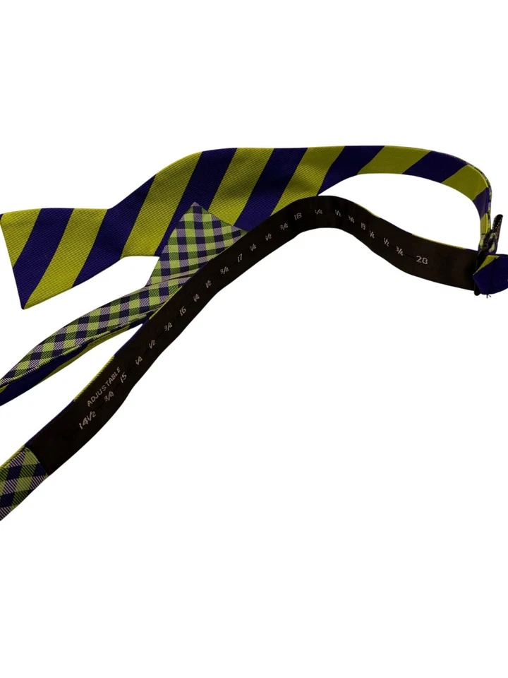 Reversible Verde Azul Autoatado Lazo Ajustable Seda Día de San Patricio Check Rayas Foto 4 de 4
