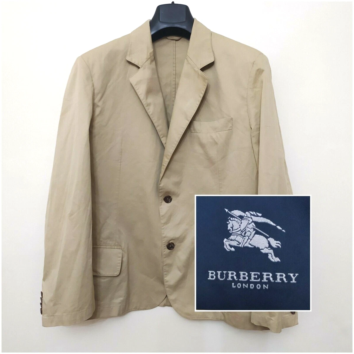 Burberry London Jacket Mens 2 Button Sport Beige Blazer Cotton Size 54 M