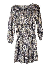 Joie Womens Medium SILK Mini Dress Long Sleeve Printed V-neck Elastic Waist