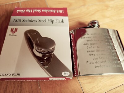 Flachmann, Stainless Steel Flask,Neu, in Originalkarton,18/8 mit Eingravierung, 