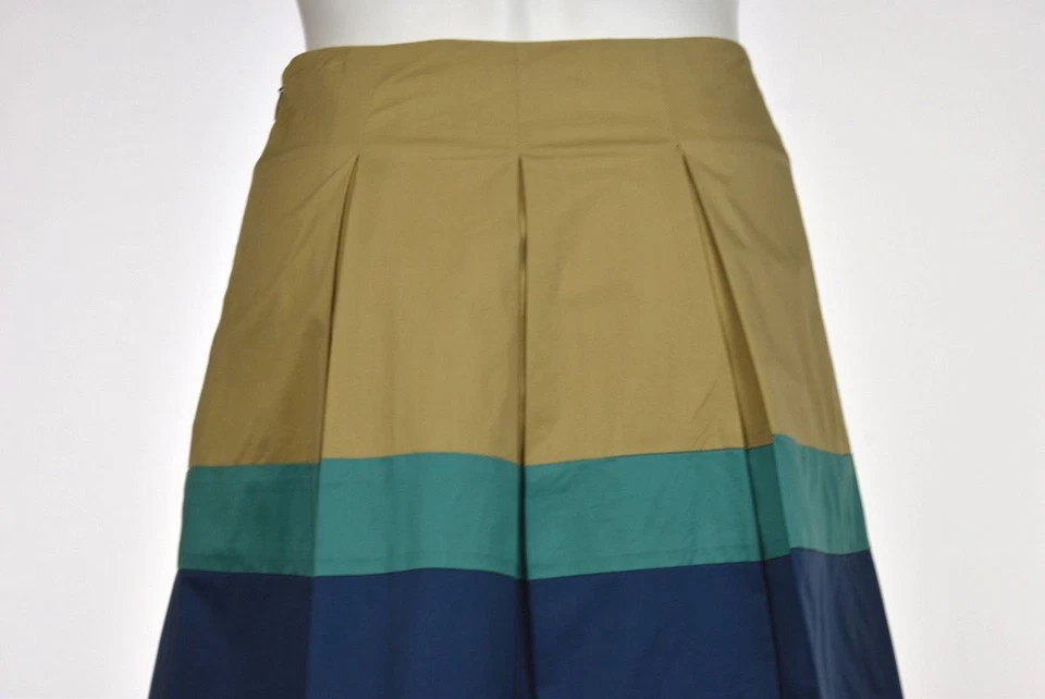 Теория женская юбка размер 00 бежевый бирюзовый цвет блок хлопок со складками выше колена - Изображение 3 из 4