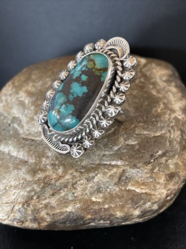 Blue Spider Web Turquoise Navajo Sterling Silver Ring Size 6.5 10511 - Picture 2 of 12
