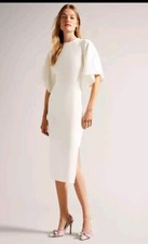 TED BAKER Lounia Fluted Sleeve Ivory Knitted Bodycon Dress size UK 14 ( 4 )
