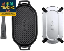 Cast Iron Grizzler Pan - Grill Frying Pan, 12" X 6" Griddle Plate with Removable