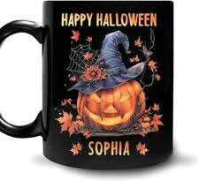 Hyturtle Personalized Halloween Coffee Mug - Pumpkin Witch Gift For Her Women