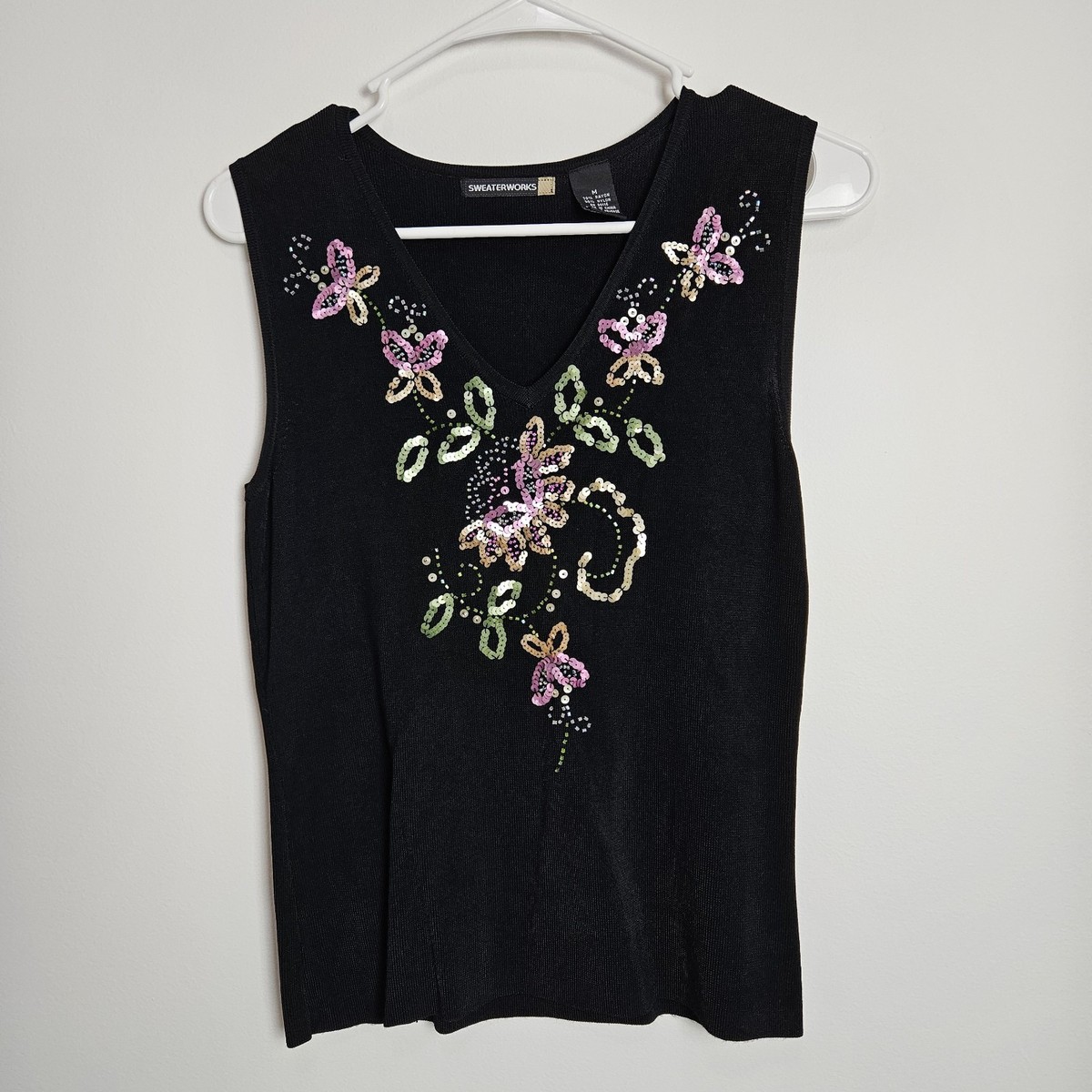 Sweaterworks Women's Size M Embellished Top Beaded Sequin Floral