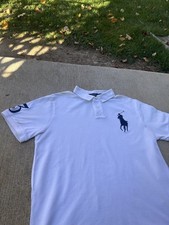 Polo Ralph Lauren Men  s Polo Shirt Size L Big Pony White Custom Slim Fit