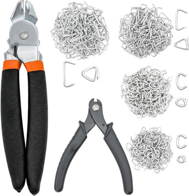 Bent Hog Ring Pliers Kit with 600 PCS Galvanized Rings Cutters for Upholstery