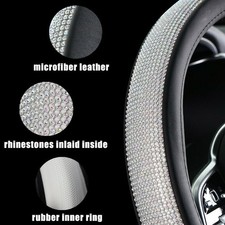 Pu Leather Car Steering Wheel Cover 38cm Shiny Rhinestone Style