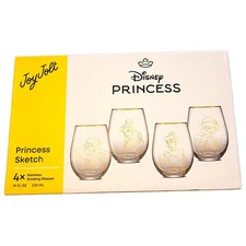Joy Jolt Disney Princess 4 Piece Stemless Wine Glass Set-Disney Princesses