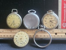 Antique Lot Of Pocketwatches  Parts Railroad Case Used Repair Only