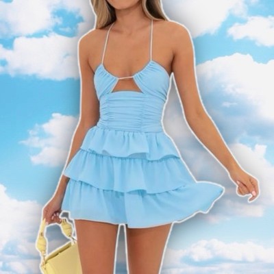Lucy In the Sky Blue Scout Ruffle Mini Dress Sz S Lolita Coquette Y2k Regency