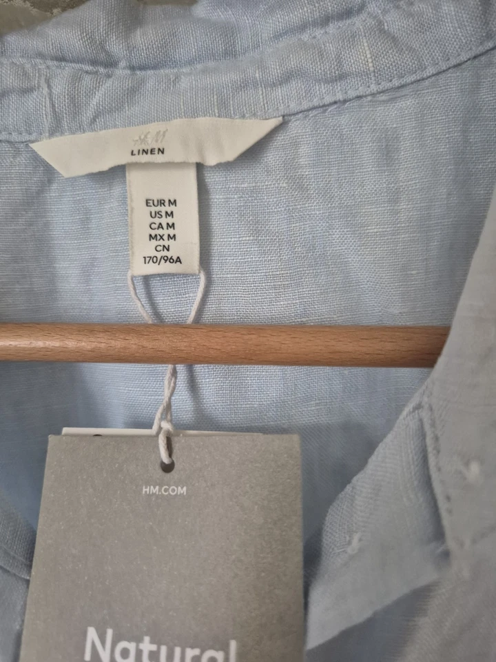 NWT Light Blue Linen Blouse By H&M Size Medium - Image 4 of 4
