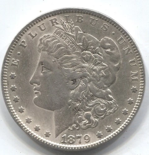 1879 - MORGAN SILVER DOLLAR - 90% SILVER - AU -LOT # 189-EARLY ISSUE