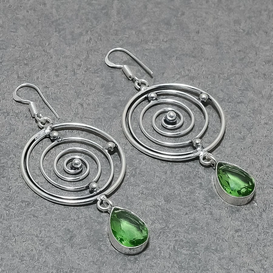 Orecchini NicoWerk A Forma Di Piuma In Argento 925 Con Pietra Di Giada Verde, Stile Etnico