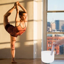 8 Inch Perfect Sound Note F Heart Chakra Frosted Quartz Crystal Singing Bowl