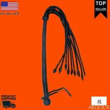 Genuine Real Bull Hide Leather Flogger with 9 Braided Tails | Handmade