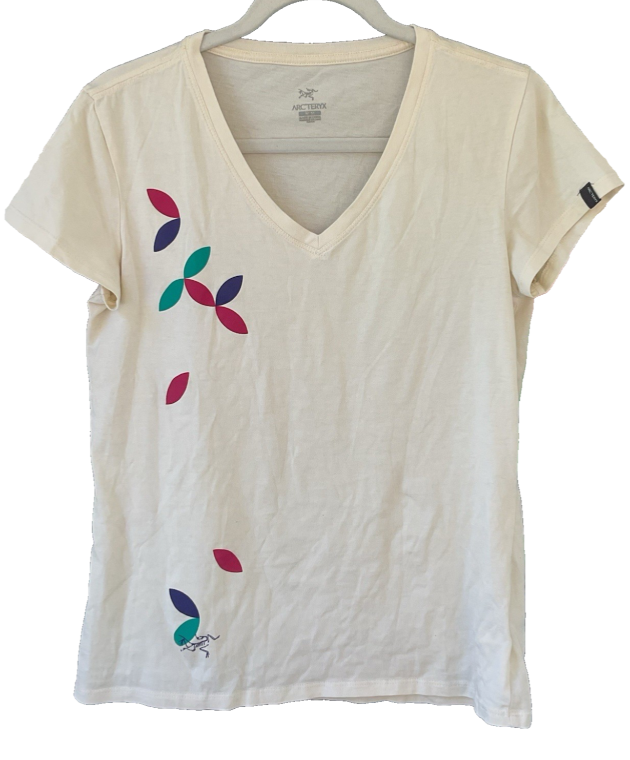 ARC'TERYX Arc’teryx Camicia Donna Scollo a V Crema con Disegno Foglia Colorata Taglia Media