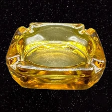Vintage Mid Century Amber Glass Ashtray Dish USA Made 3.75”W 1”T