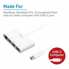 3-Port USB-C to USB 3.0 Data Hub Adapter with Gigabit Ethernet Port Network Adap