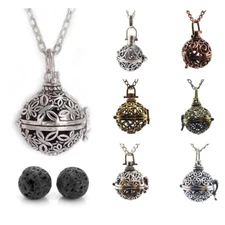 Antiqued Aromatherapy Essential Oil Diffuser Necklace Locket Pendant with Beads