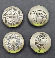 Native American Style Western Americana Silver Button Covers Set of 4 Tested