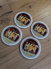 4 Vintage Grecian Coasters Handmade Folk Art Pottery Nautical By Niarchos